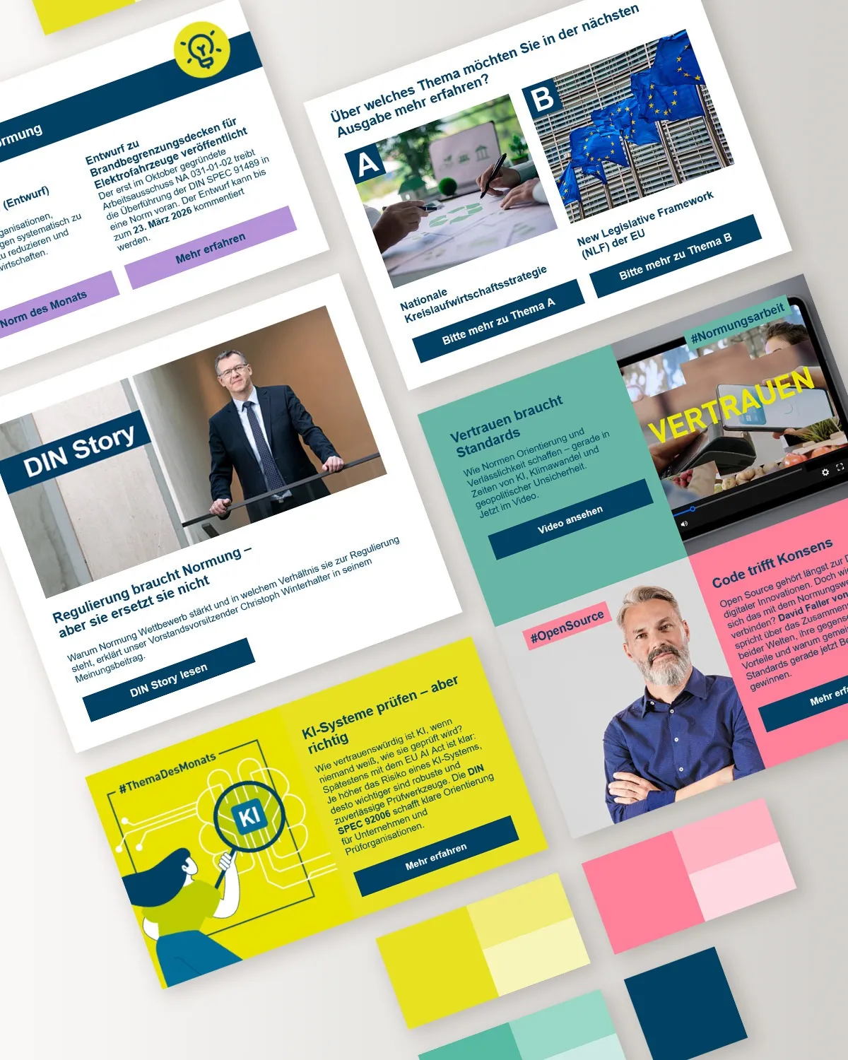 Verschiedene farbenfrohe Newsletter-Module